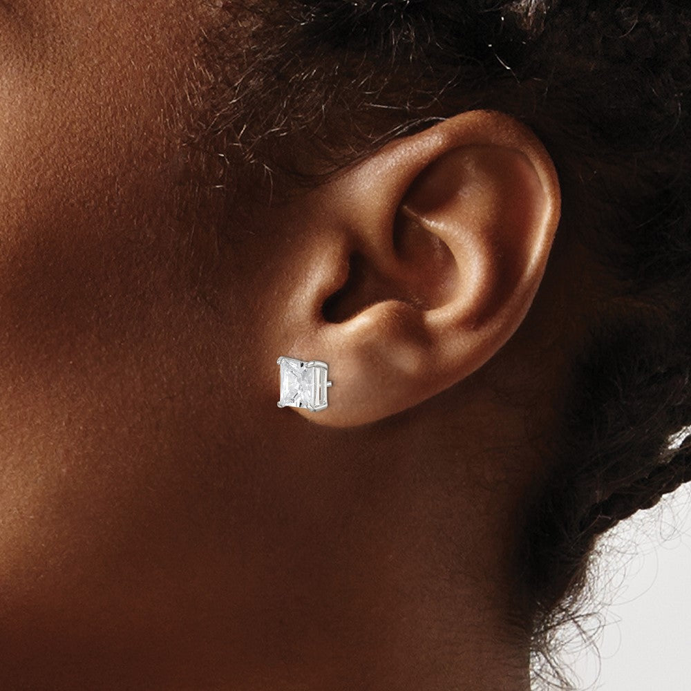 Sterling Silver 7mm Square Cz Basket Set Stud Earrings