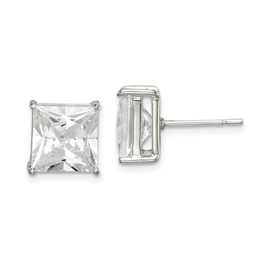Sterling Silver 9mm Square Cz Basket Set Stud Earrings