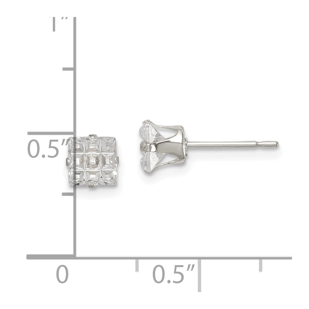 Sterling Silver 5mm Square Snap Set Laser-Cut Cz Stud Earrings