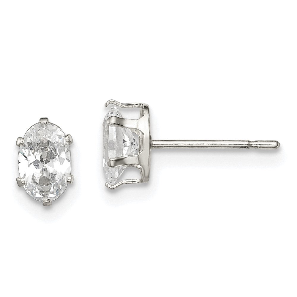 Sterling Silver Polished 6X4mm Oval Snap Set Cz Stud Earrings