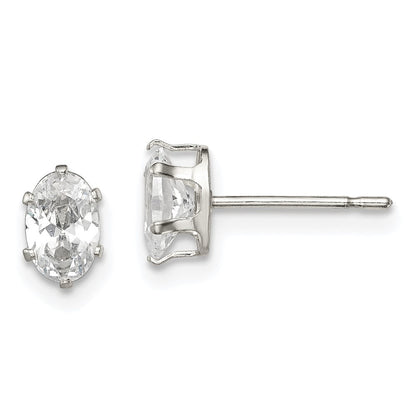 Sterling Silver Polished 6X4mm Oval Snap Set Cz Stud Earrings