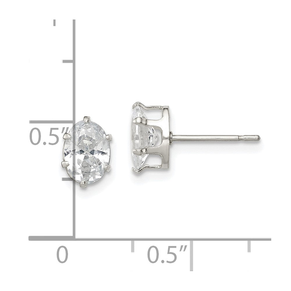 Sterling Silver Polished 7X5mm Oval Snap Set Cz Stud Earrings