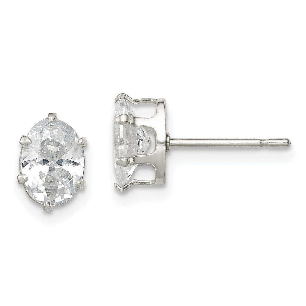 Sterling Silver Polished 7X5mm Oval Snap Set Cz Stud Earrings