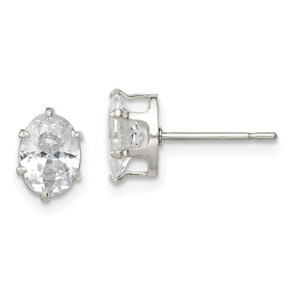 Sterling Silver Polished 7X5mm Oval Snap Set Cz Stud Earrings
