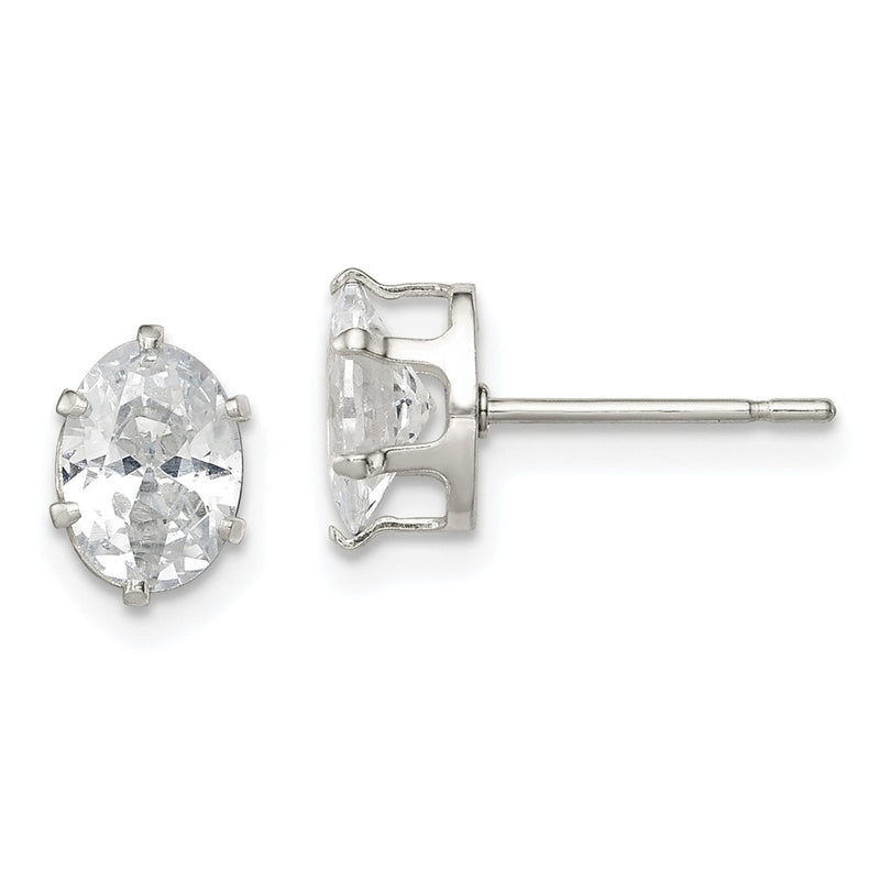 Sterling Silver Polished 7X5mm Oval Snap Set Cz Stud Earrings