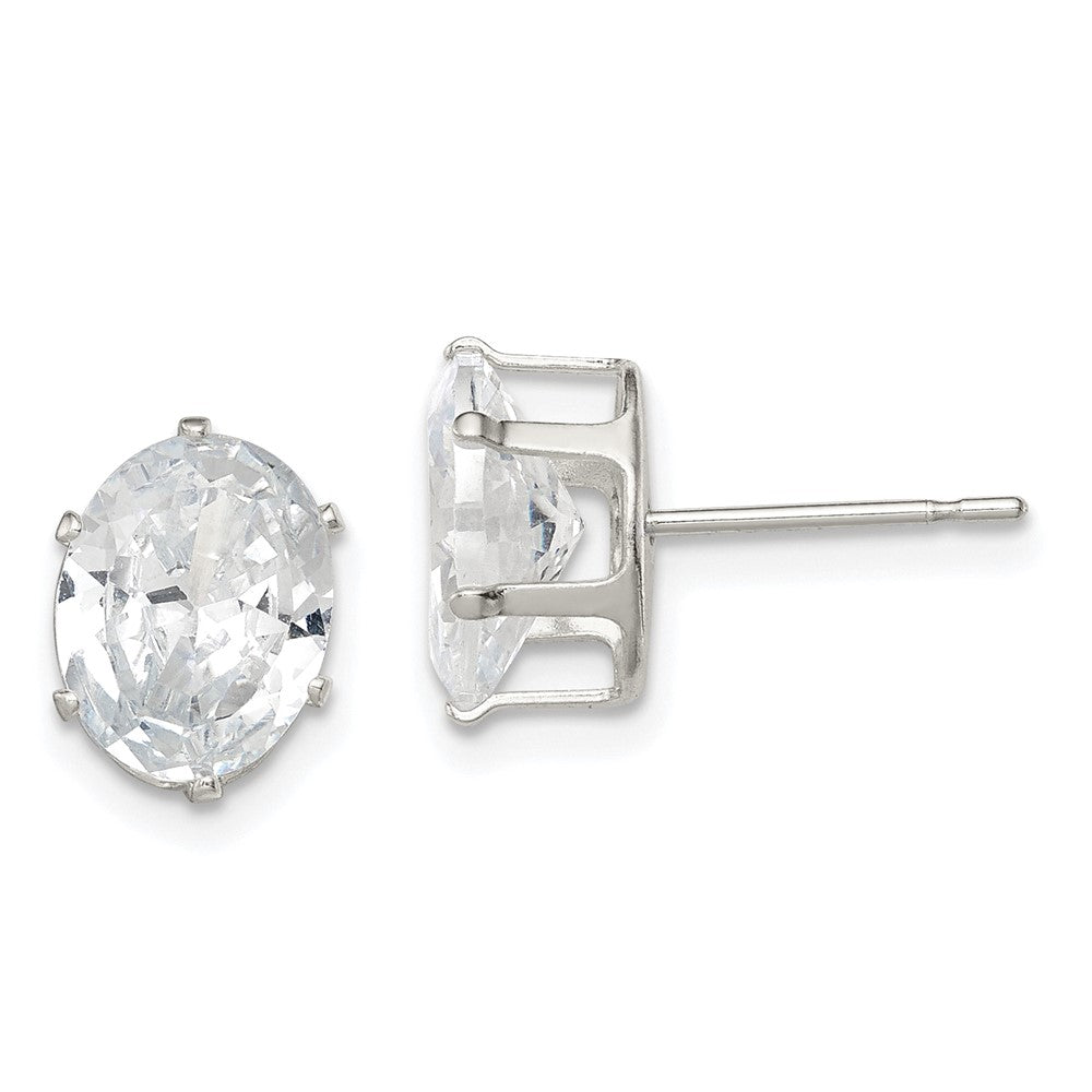 Sterling Silver Polished 9X7mm Oval Snap Set Cz Stud Earrings