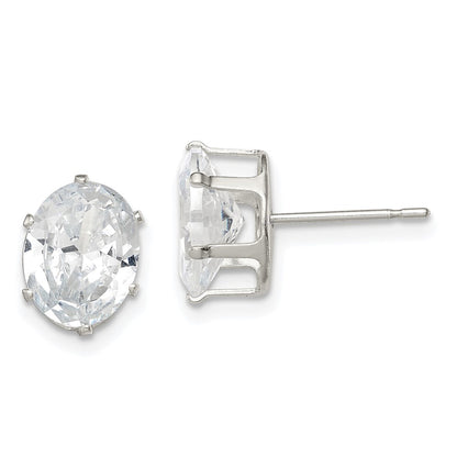 Sterling Silver Polished 9X7mm Oval Snap Set Cz Stud Earrings