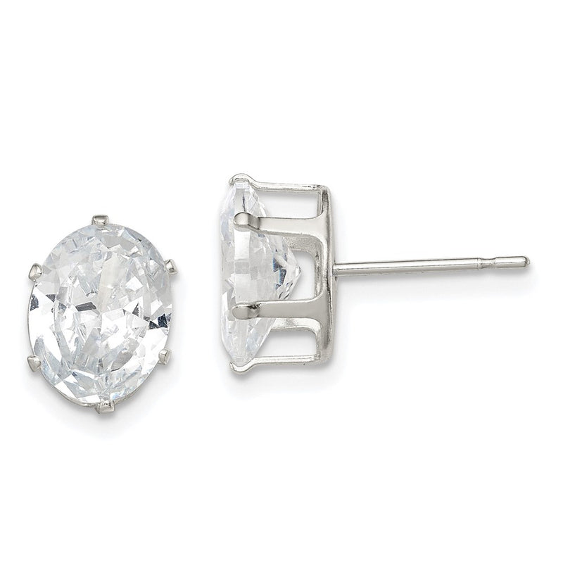Sterling Silver Polished 9X7mm Oval Snap Set Cz Stud Earrings