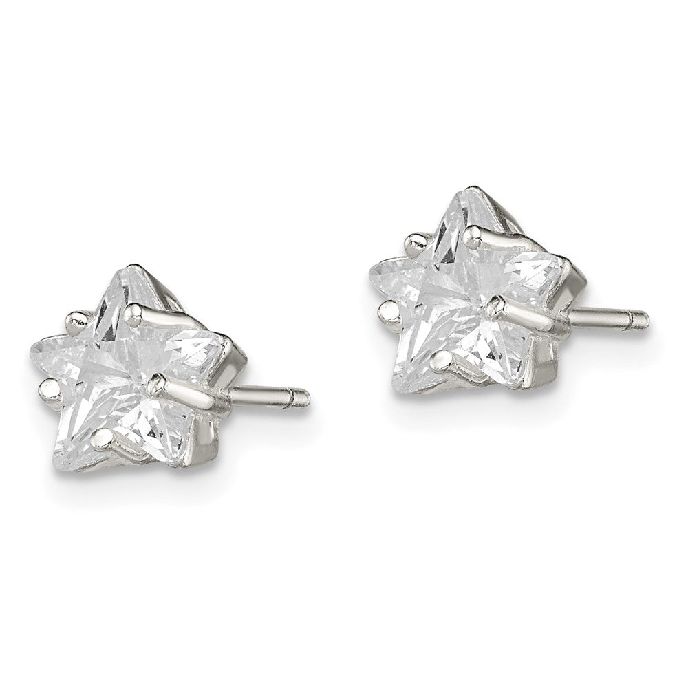 Sterling Silver Polished 7mm Star Basket Set Cz Stud Earrings