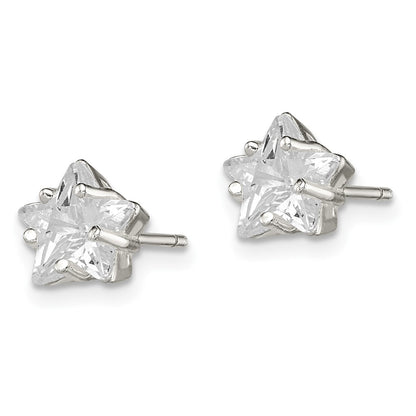Sterling Silver Polished 7mm Star Basket Set Cz Stud Earrings