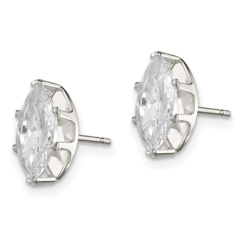 Sterling Silver Polished 10X5mm Marquise Snap Set Cz Stud Earrings