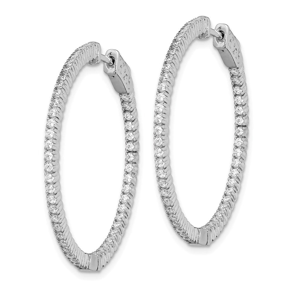 Sterling Silver Shimmer Rhodium-Plated 100 Stone 1.3mm Cz In And Out Round Hinged Hoop Earrings