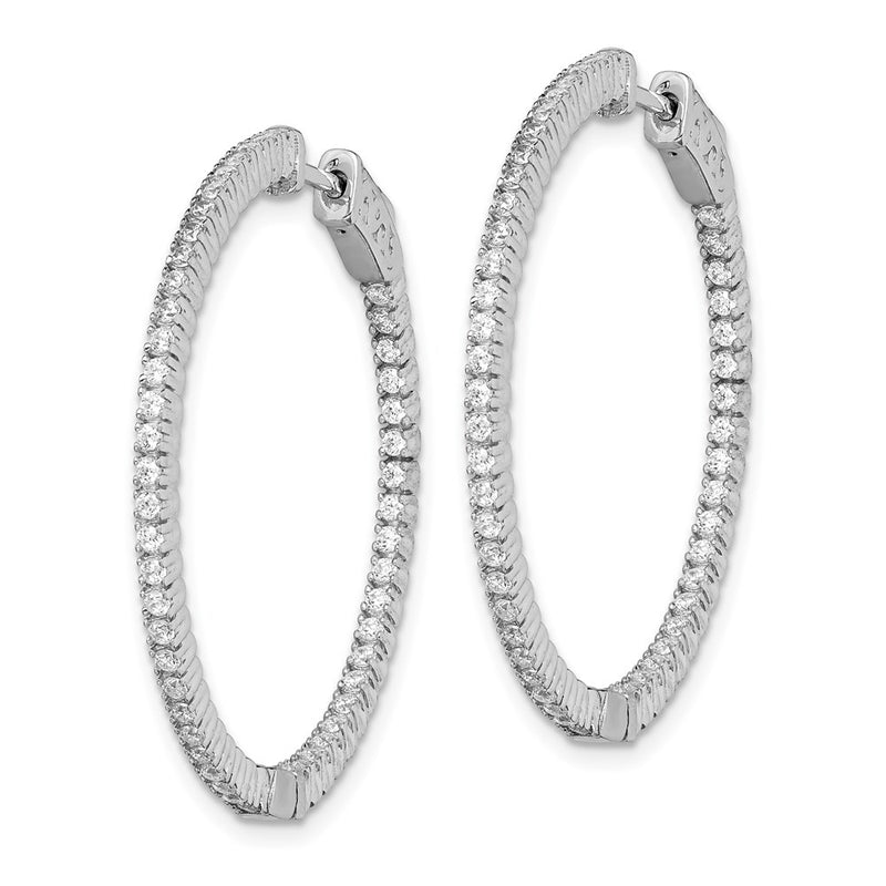 Sterling Silver Shimmer Rhodium-Plated 100 Stone 1.3mm Cz In And Out Round Hinged Hoop Earrings