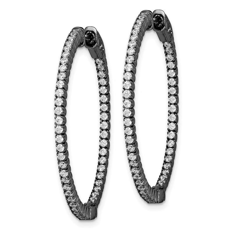 Sterling Silver Shimmer Black Rhodium-Plated 100 Stone 1.3mm Cz In And Out Round Hinged Hoop Earrings
