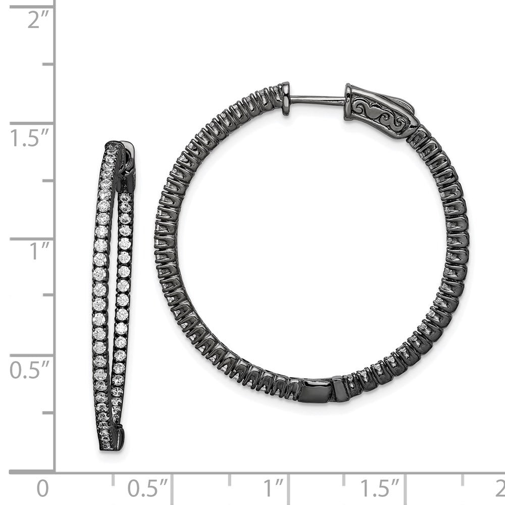 Sterling Silver Shimmer Black Rhodium-Plated 100 Stone 1.3mm Cz In And Out Round Hinged Hoop Earrings