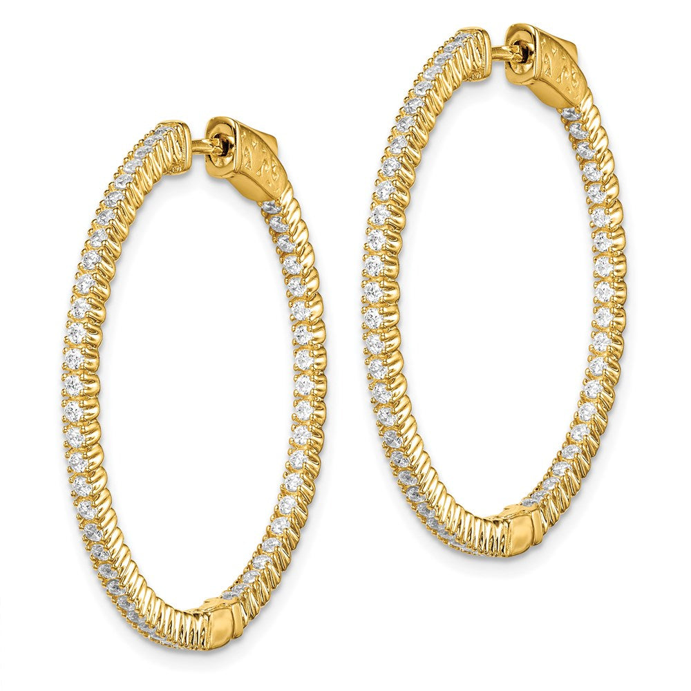 Sterling Silver Shimmer Gold-Tone Flash Gold-Plated 100 Stone 1.3mm Cz In And Out Round Hinged Hoop Earrings