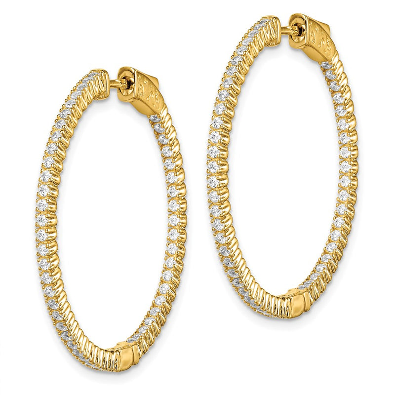 Sterling Silver Shimmer Gold-Tone Flash Gold-Plated 100 Stone 1.3mm Cz In And Out Round Hinged Hoop Earrings