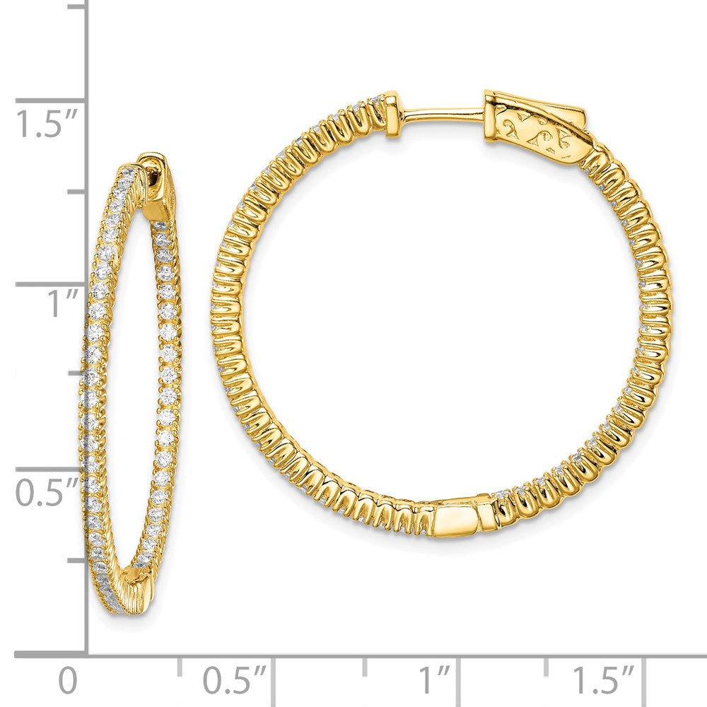 Sterling Silver Shimmer Gold-Tone Flash Gold-Plated 100 Stone 1.3mm Cz In And Out Round Hinged Hoop Earrings