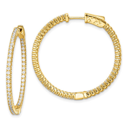 Sterling Silver Shimmer Gold-Tone Flash Gold-Plated 100 Stone 1.3mm Cz In And Out Round Hinged Hoop Earrings