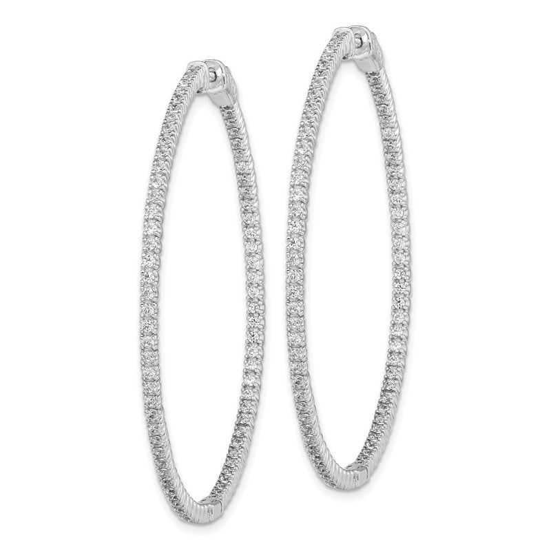 Sterling Silver Shimmer Rhodium-Plated 154 Stone 1.3mm Cz In And Out Round Hinged Hoop Earrings