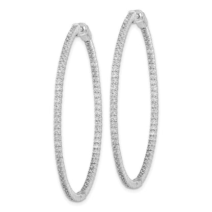 Sterling Silver Shimmer Rhodium-Plated 154 Stone 1.3mm Cz In And Out Round Hinged Hoop Earrings