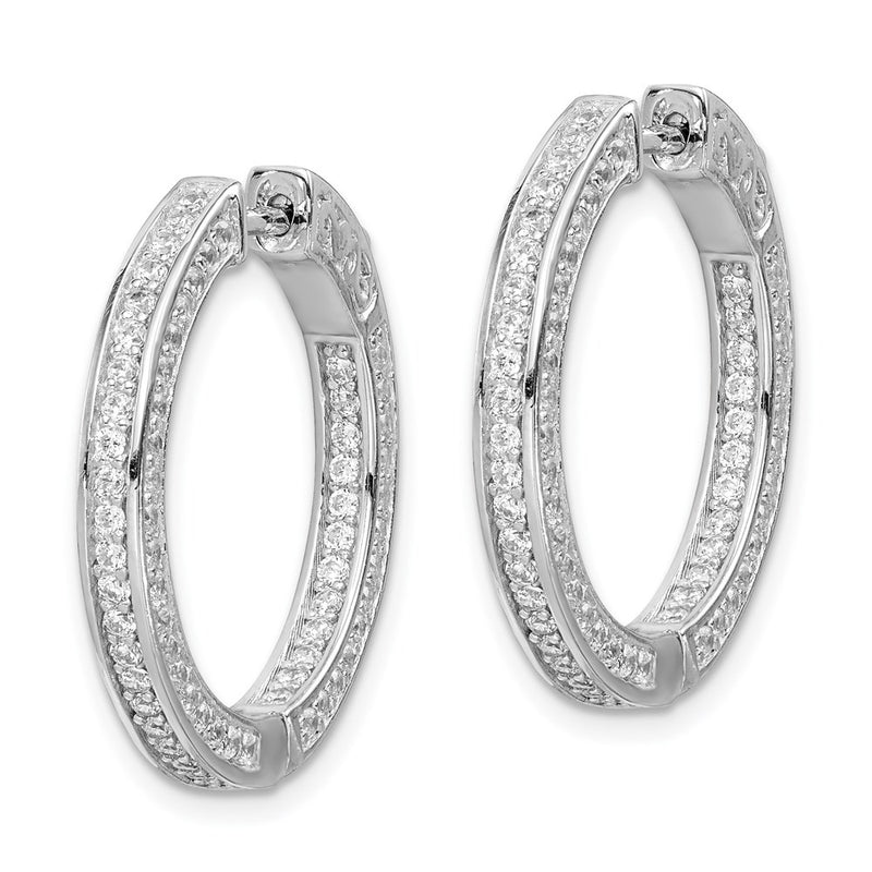 Sterling Silver Shimmer Rhodium-Plated 200 Stone 1.3mm Cz In And Out Round Hinged Hoop Earrings