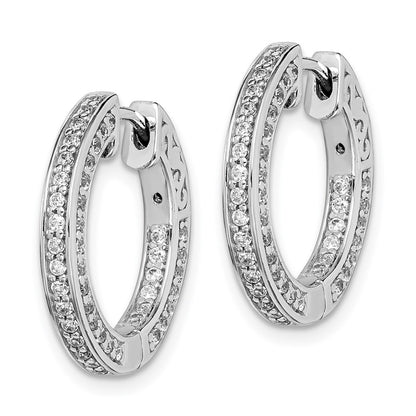 Sterling Silver Shimmer Rhodium-Plated 134 Stone 1.3mm Cz In And Out Round Hinged Hoop Earrings