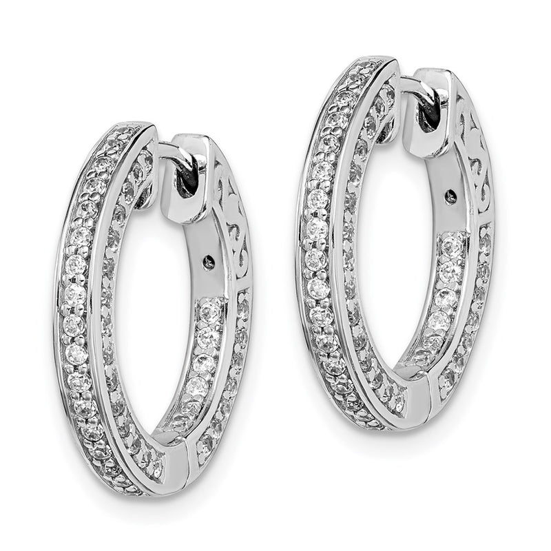 Sterling Silver Shimmer Rhodium-Plated 134 Stone 1.3mm Cz In And Out Round Hinged Hoop Earrings