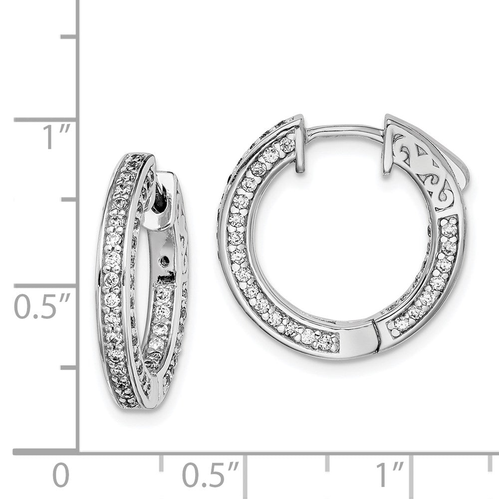 Sterling Silver Shimmer Rhodium-Plated 134 Stone 1.3mm Cz In And Out Round Hinged Hoop Earrings