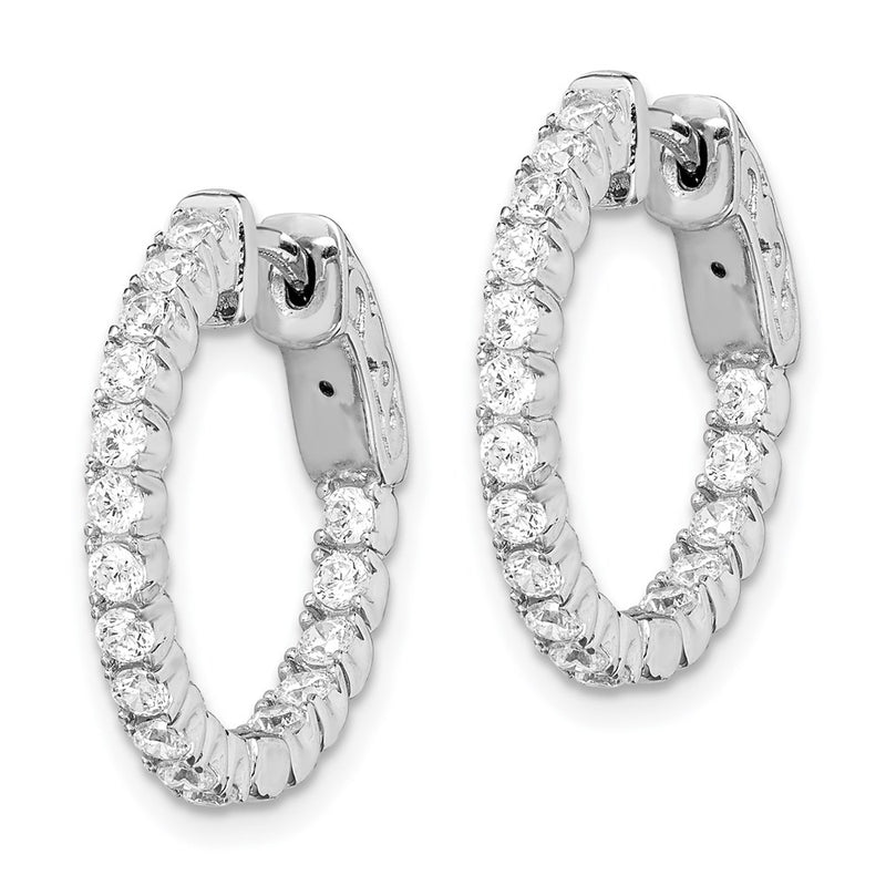 Sterling Silver Shimmer Rhodium-Plated 34 Stone 2.0mm Cz In And Out Round Hinged Hoop Earrings