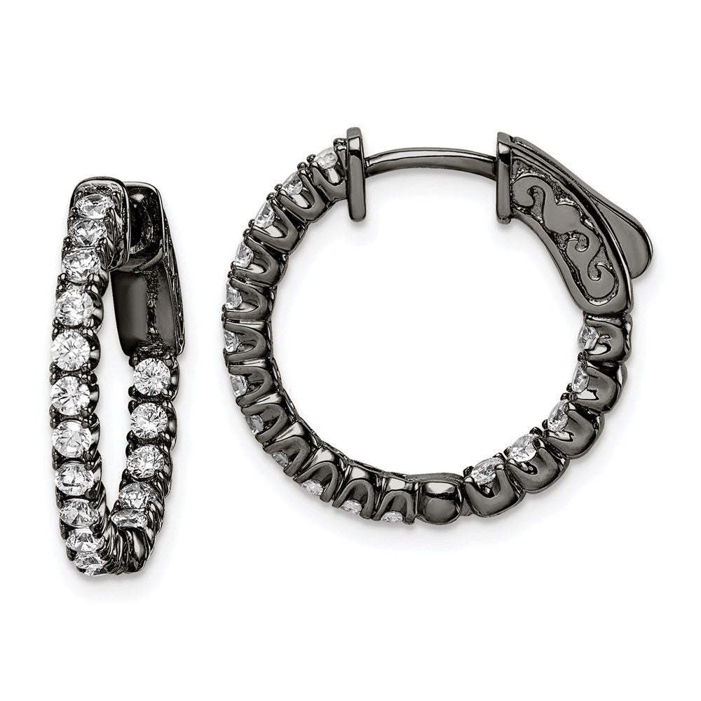 Sterling Silver Shimmer Black Rhodium-Plated 34 Stone 2.0mm Cz In And Out Round Hinged Hoop Earrings