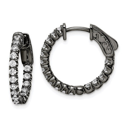 Sterling Silver Shimmer Black Rhodium-Plated 34 Stone 2.0mm Cz In And Out Round Hinged Hoop Earrings