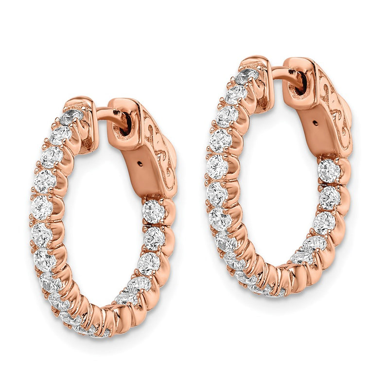 Sterling Silver Shimmer Rose-Tone Rose Gold-Plated 34 Stone 2.0mm Cz In And Out Round Hinged Hoop Earrings
