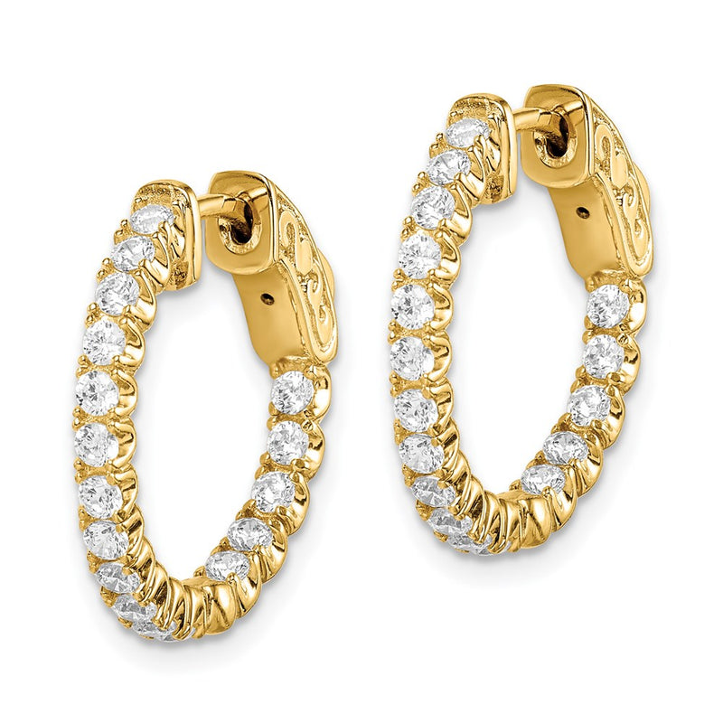 Sterling Silver Shimmer Gold-Tone Flash Gold-Plated 34 Stone 2.0mm Cz In And Out Round Hinged Hoop Earrings