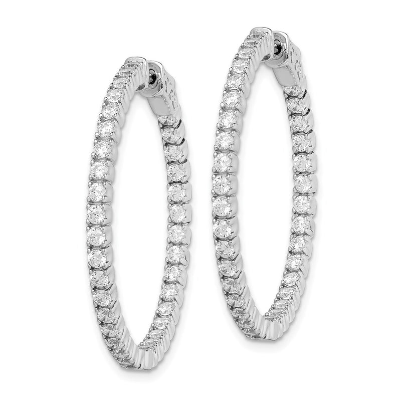 Sterling Silver Shimmer Rhodium-Plated 70 Stone 2mm Cz In And Out Round Hinged Hoop Earrings