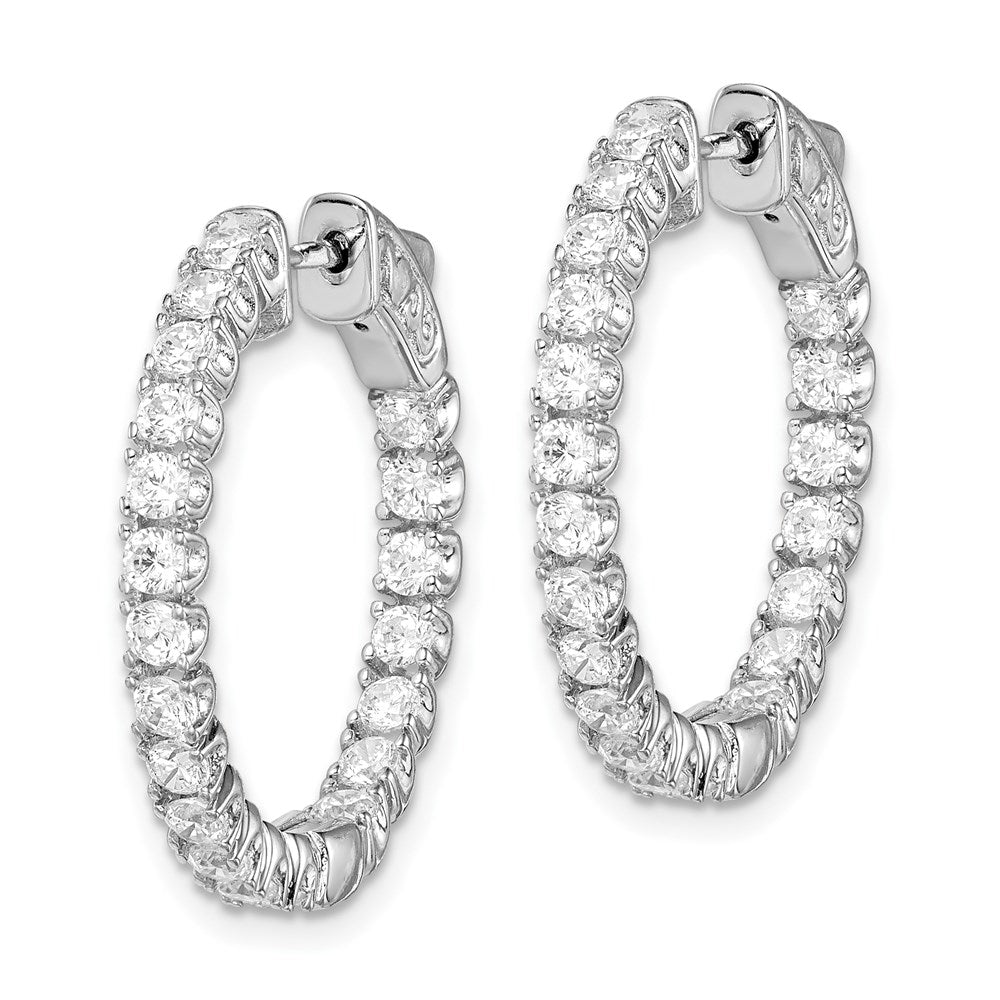 Sterling Silver Shimmer Rhodium-Plated 40 Stone 2.25mm Cz In And Out Round Hinged Hoop Earrings