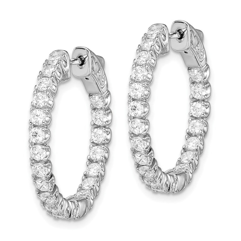 Sterling Silver Shimmer Rhodium-Plated 40 Stone 2.25mm Cz In And Out Round Hinged Hoop Earrings