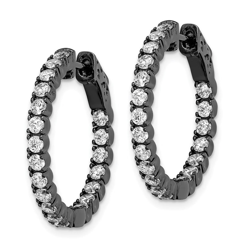 Sterling Silver Shimmer Black Rhodium-Plated 40 Stone 2.25mm Cz In And Out Round Hinged Hoop Earrings