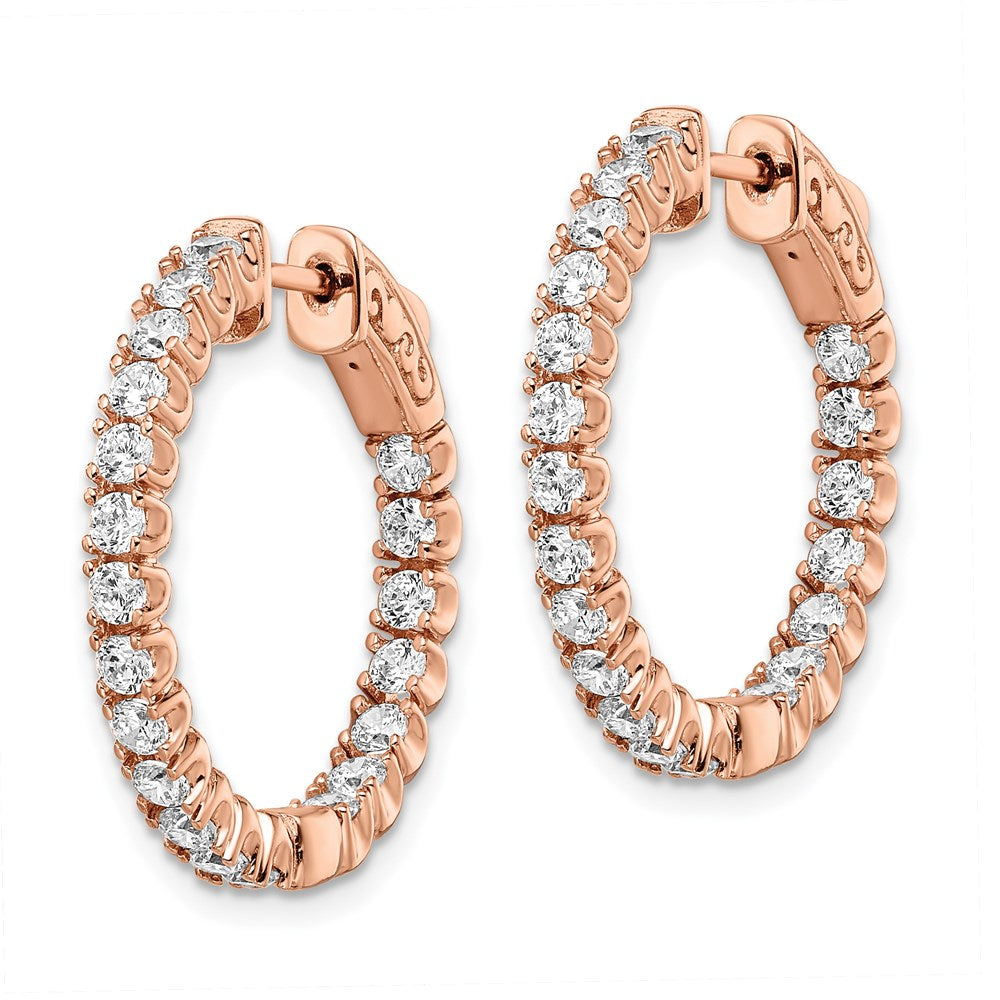 Sterling Silver Shimmer Rose-Tone Rose Gold-Plated 40 Stone 2.25mm Cz In And Out Round Hinged Hoop Earrings