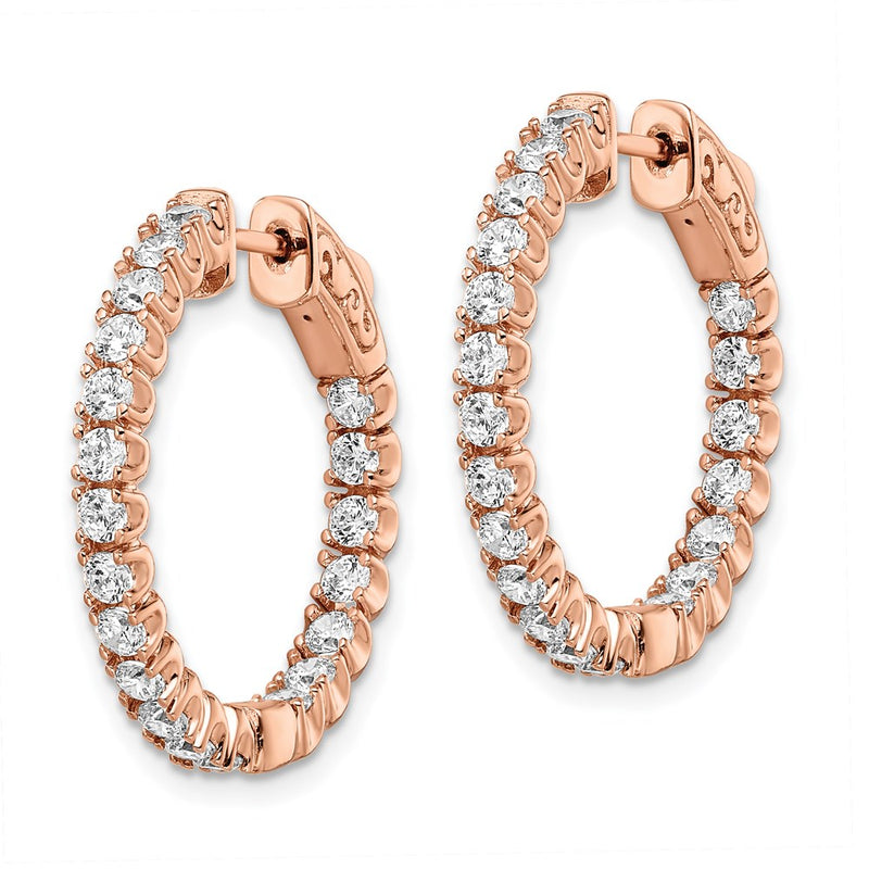Sterling Silver Shimmer Rose-Tone Rose Gold-Plated 40 Stone 2.25mm Cz In And Out Round Hinged Hoop Earrings