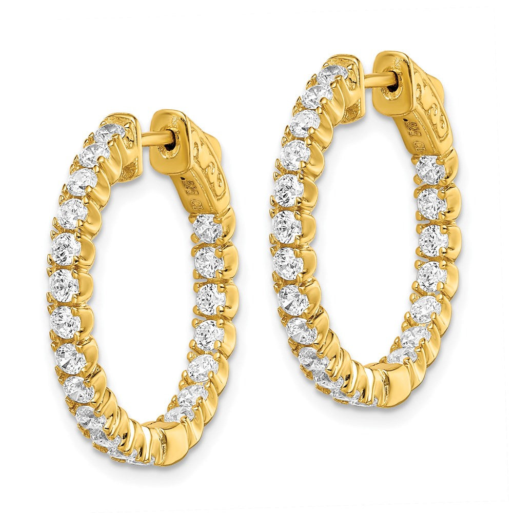 Sterling Silver Shimmer Gold-Tone Flash Gold-Plated 40 Stone 2.25mm Cz In And Out Round Hinged Hoop Earrings