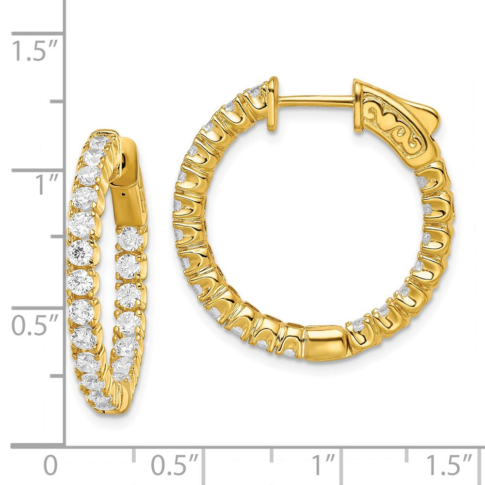 Sterling Silver Shimmer Gold-Tone Flash Gold-Plated 40 Stone 2.25mm Cz In And Out Round Hinged Hoop Earrings