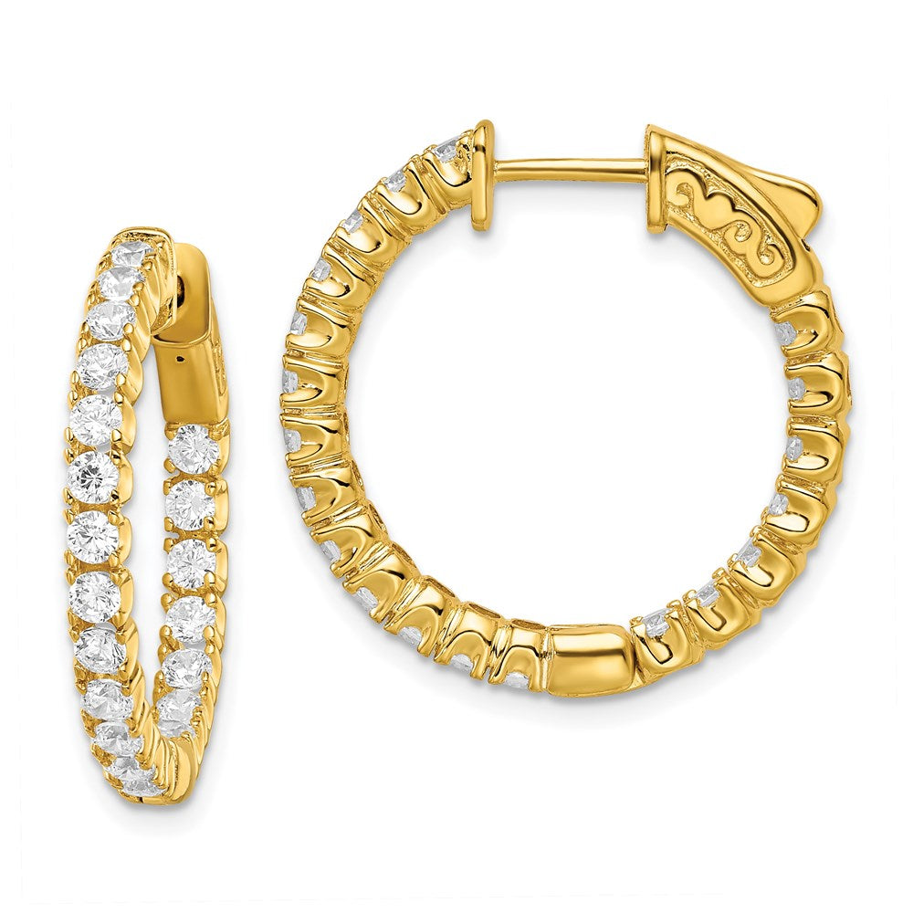 Sterling Silver Shimmer Gold-Tone Flash Gold-Plated 40 Stone 2.25mm Cz In And Out Round Hinged Hoop Earrings