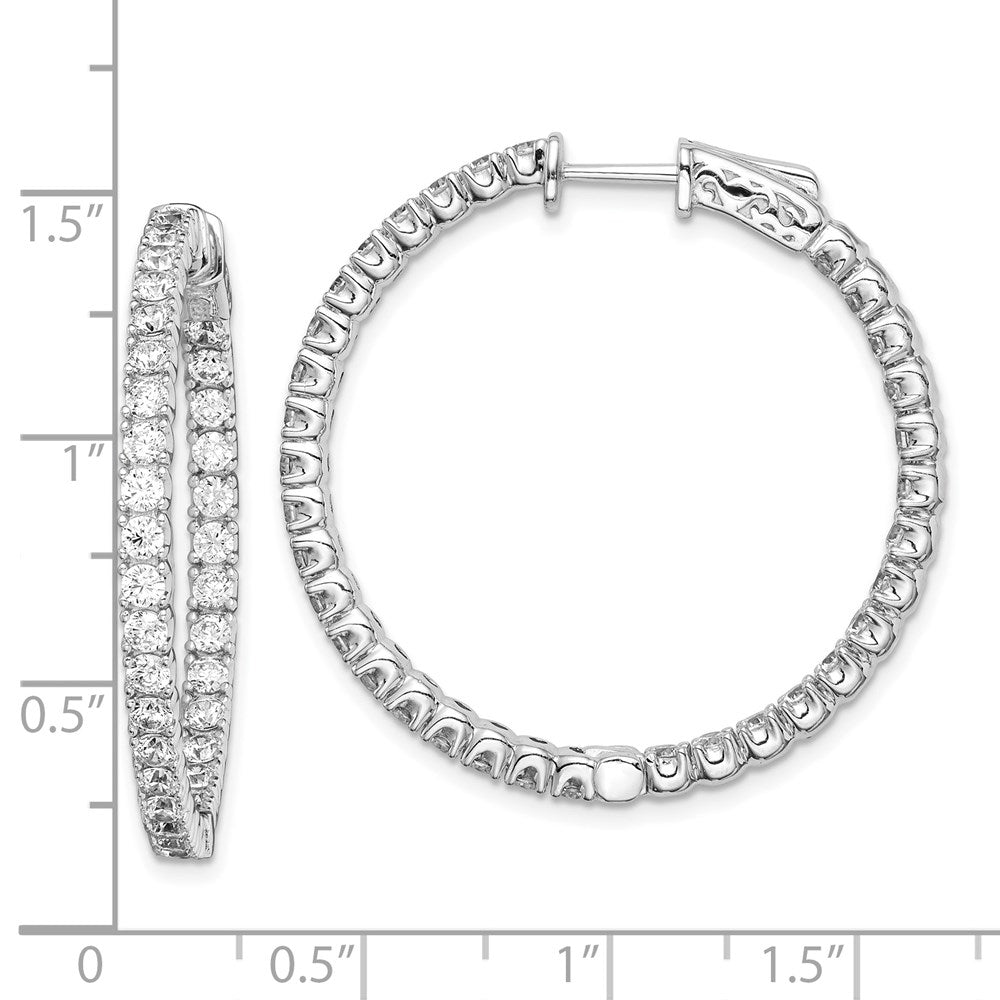 Sterling Silver Shimmer Rhodium-Plated 68 Stone 2.25mm Cz In And Out Round Hinged Hoop Earrings