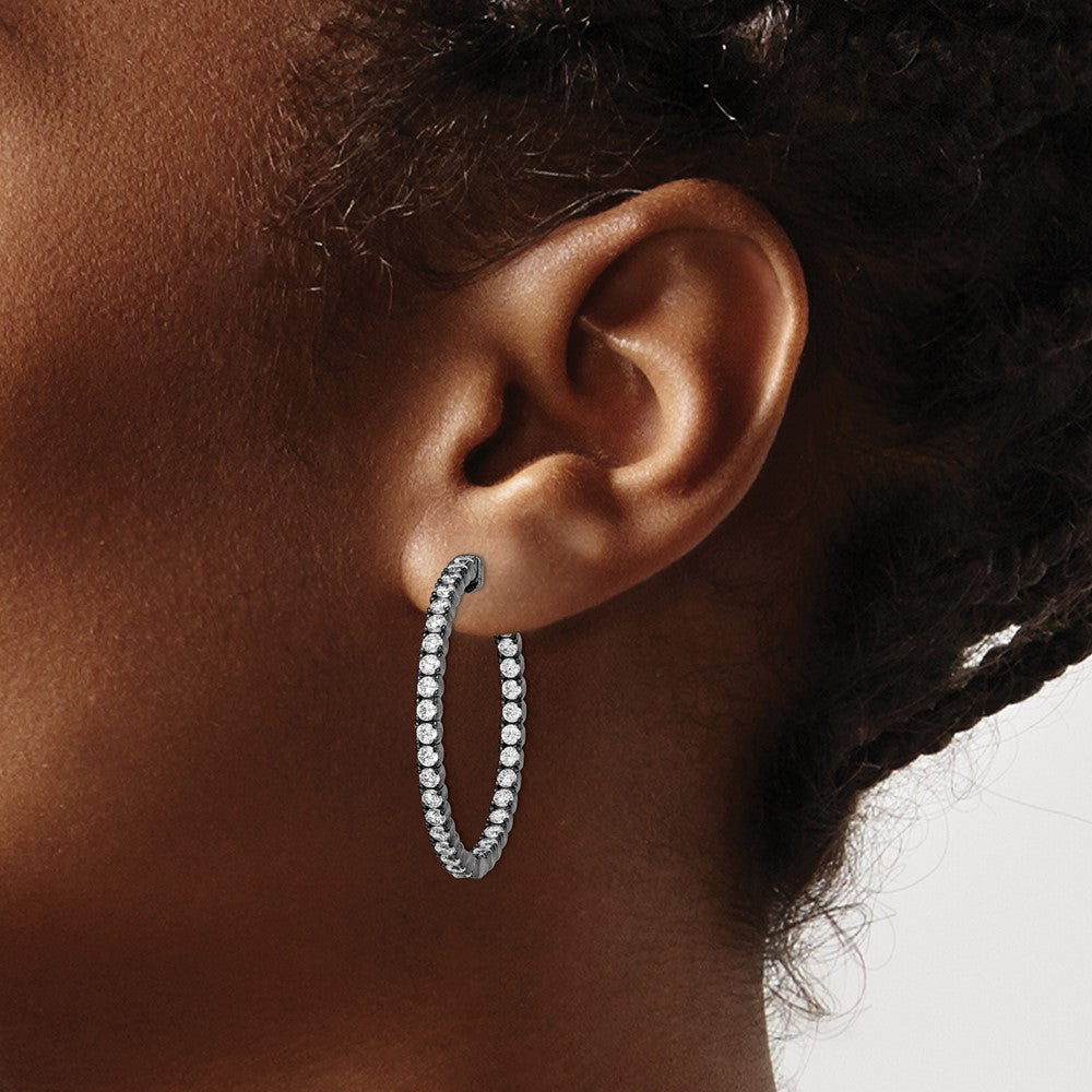 Sterling Silver Shimmer Black Rhodium-Plated 68 Stone 2.25mm Cz In And Out Round Hinged Hoop Earrings