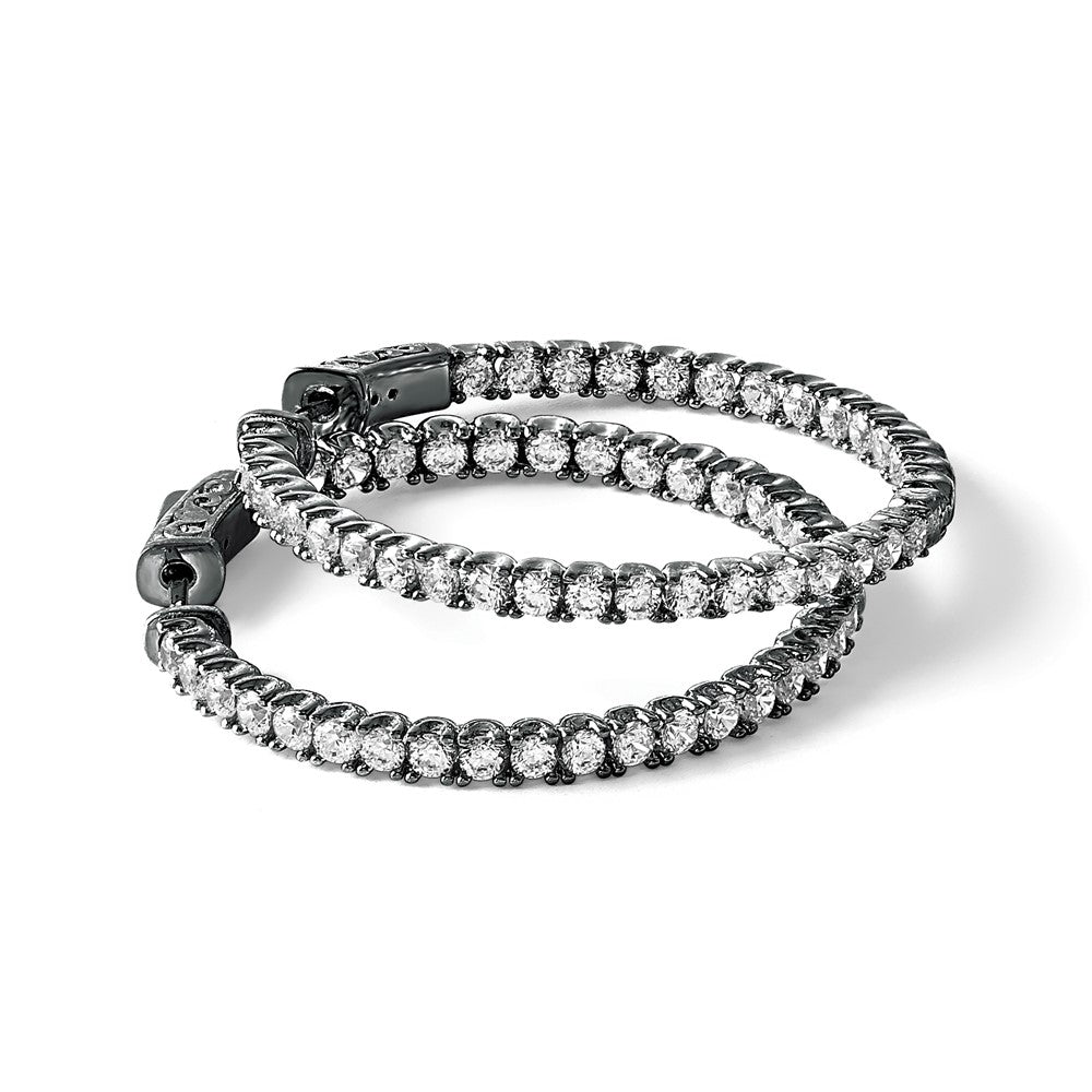 Sterling Silver Shimmer Rhodium-Plated 68 Stone 2.25mm Cz In And Out Round Hinged Hoop Earrings