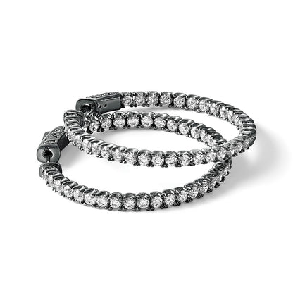 Sterling Silver Shimmer Rhodium-Plated 68 Stone 2.25mm Cz In And Out Round Hinged Hoop Earrings