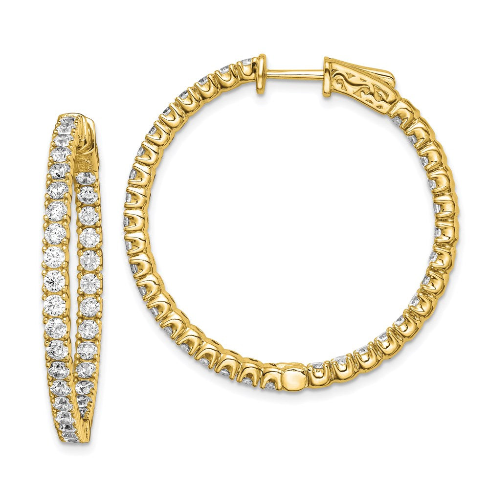 Sterling Silver Shimmer Gold-Tone Flash Gold-Plated 68 Stone 2.25mm Cz In And Out Round Hinged Hoop Earrings