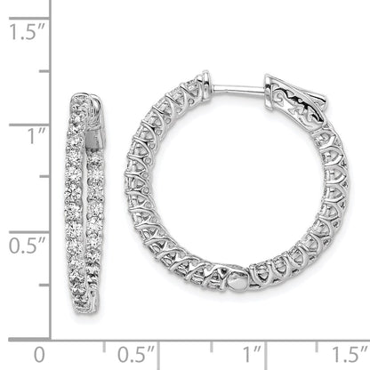 Sterling Silver Shimmer Rhodium-Plated 52 Stone 2mm Cz In And Out Round Hinged Hoop Earrings