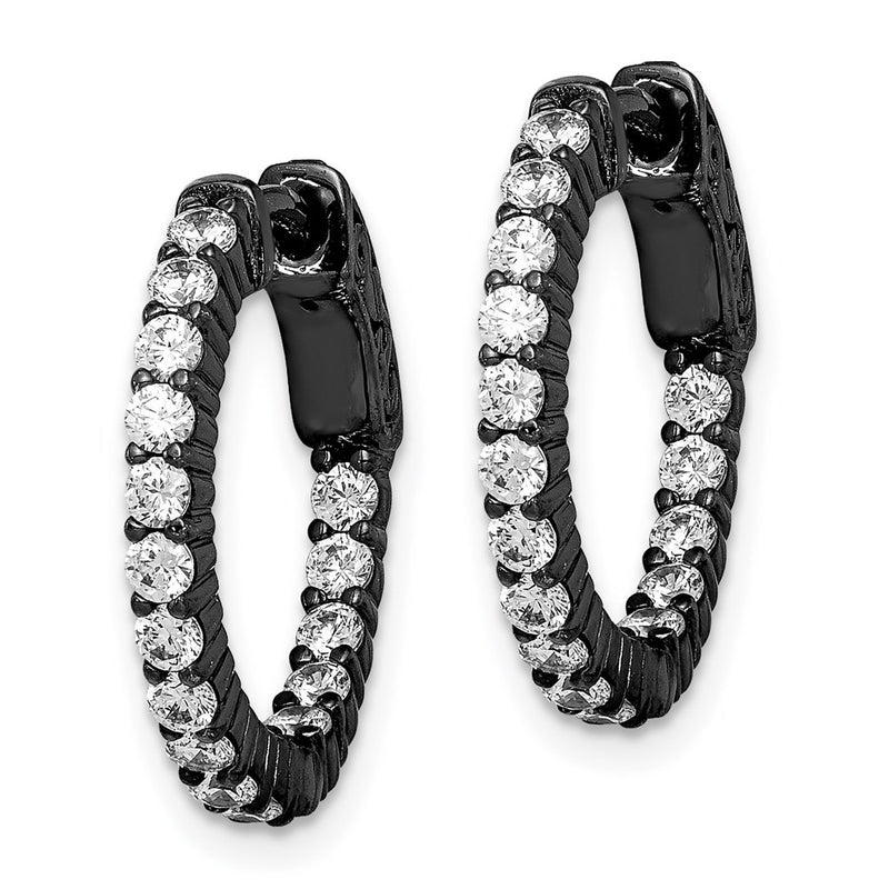 Sterling Silver Shimmer Black Rhodium-Plated 32 Stone 2.0mm Cz In And Out Round Hinged Hoop Earrings